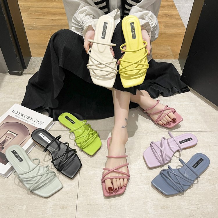 Candy Color Flat Slippers Women's Summer New Fashion Outer Wear With a Fairy Style Korean Version Of The Net Red Beach Sandals